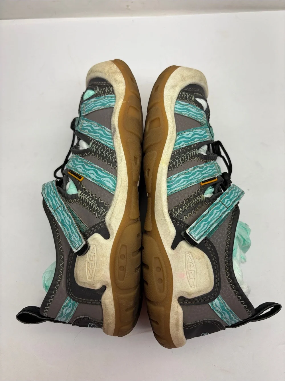 Keen Washable Youth Closed-Toe Sandals in Teal and Gray, SZ 6 big girl, box 71